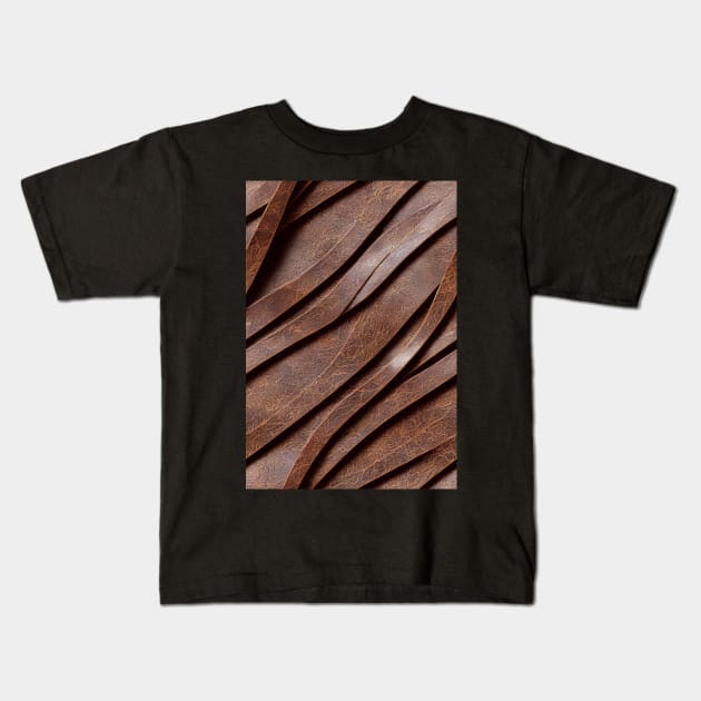 Dark Brown Leather Stripes, natural and ecological leather print #51 Kids T-Shirt by Endless-Designs